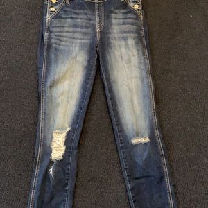 Kancan distressed overalls dark wash